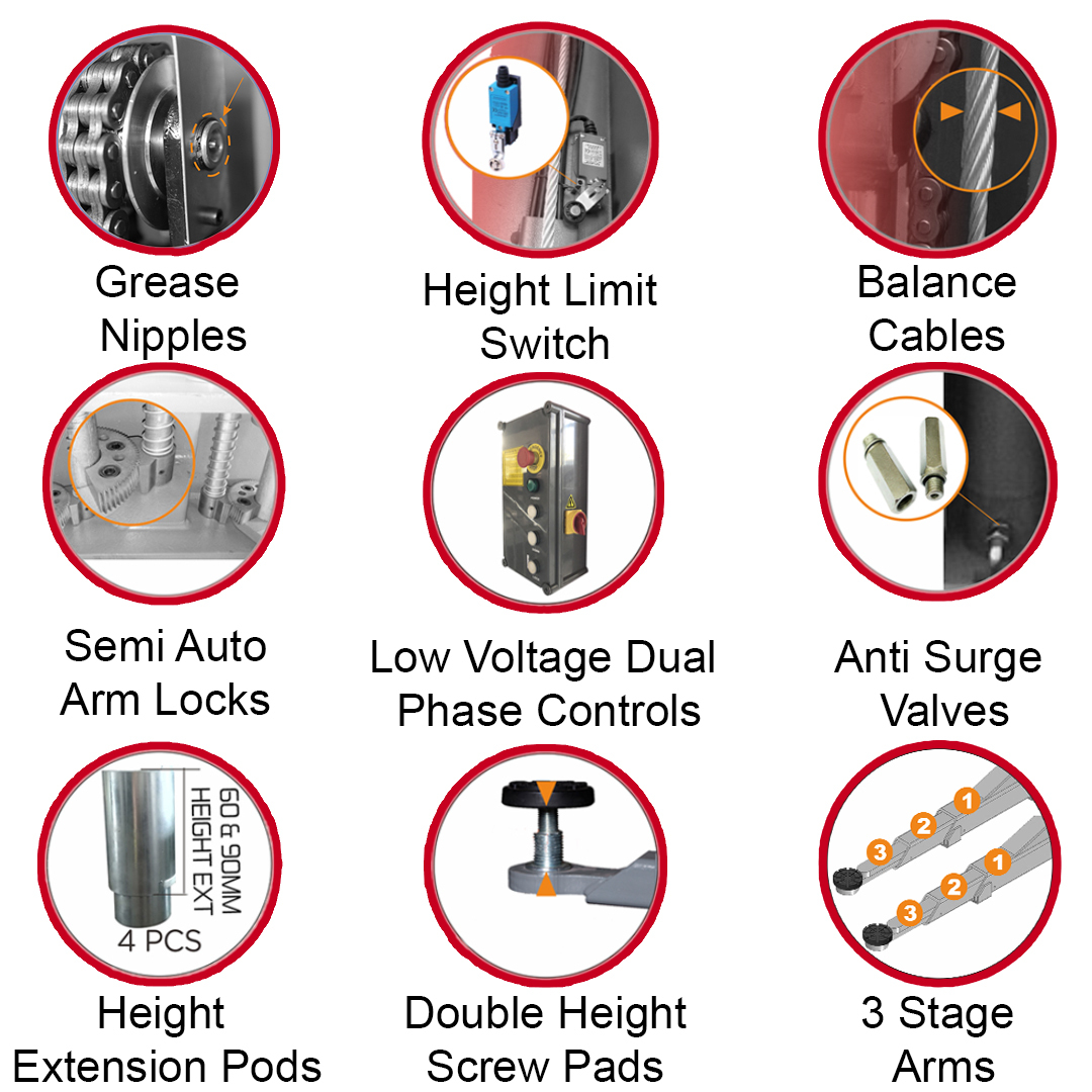 These are the feaures and benefits of an wutomatic release 4 tonne 2 post lift